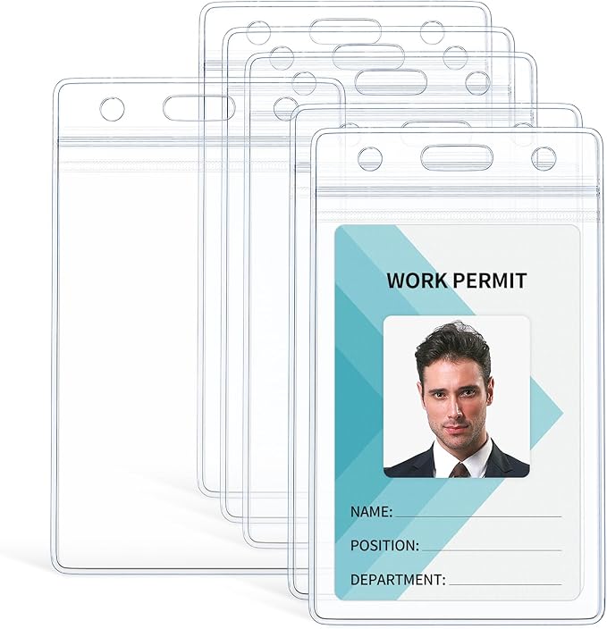 Uniclife 6 Pack Vertical ID Card Badge Holder Waterproof Clear Card Sleeve Case Cover Heavy Duty Card Protector Pouch with Resealable Zip for Proximity Key Card Driver’s License and Credit Card