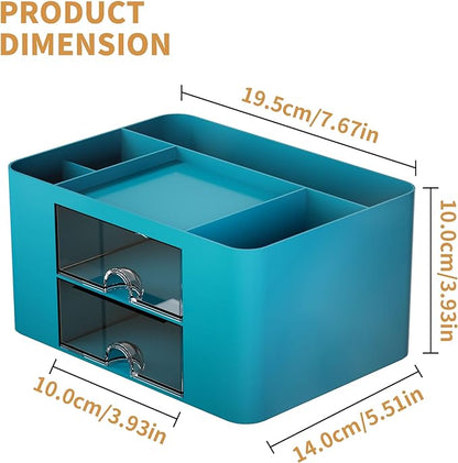Marbrasse Pen Organizer with 2 Drawer, Multi-Functional Pencil Holder for Desk, Desk Organizers and Accessories with 5 Compartments + Drawer for Office Art Supplies (Dark Green)