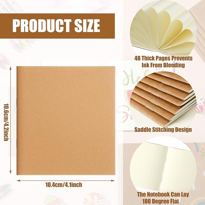 Thenshop 50 Pack Mini Pocket Kraft Notebooks Bulk 4 x 4 Inch Journal Notepads with Dot Memo Sketchbooks Writing Notepad for Party Favors Supplies(Brown,Blank Page)