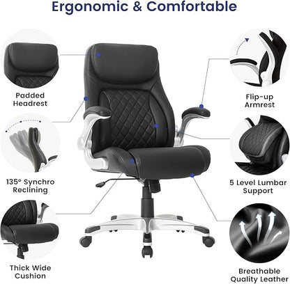 Nouhaus Ergonomic Office Chair Premium Microfiber Leather Adjustable Lumbar Support & Armrests, High Back Comfy Desk Gaming Chairs Executive Computer Swivel Chair Tilt Function(Posture,Black)