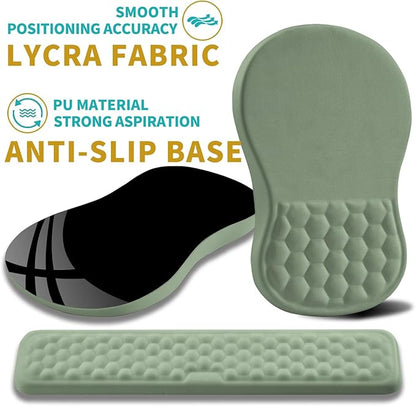 Hokafenle 2 in 1 Ergonomic Mouse Pad Wrist Support & Wrist Rest for Computer Keyboard Set, with Relieve Carpal Tunnel Pain Massage Bulge and Full Memory Gel Design (2In1 Set, Light Green)