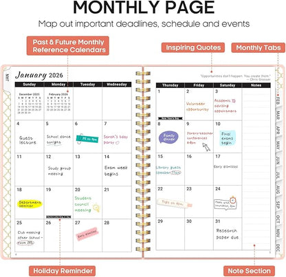 2026 Planner, Weekly and Monthly Calendar Planner, January 2026 - December 2026, Hardcover 2026 Calendar Planner Book with Tabs For Women & Men, Inner Pocket, Spiral Bound, Perfect for Office Home School Supplies - A4 (8.5" x 11"), Pink