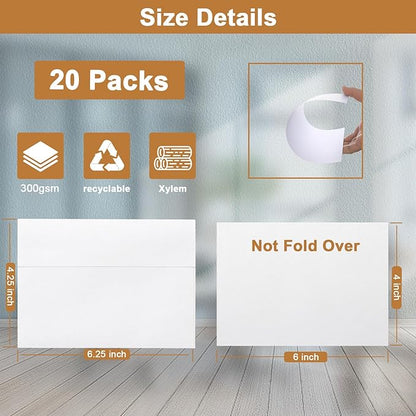 White Blank Flat Cards and Envelopes 4 x 6 Heavyweight Single Panel Cardstock and A4 Envelopes Printable Self Seal 20 Packs for DIY Wedding Invitations, Birthday, Thank You Cards, Graduations