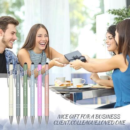Zonon 12 Pieces Inspirational Pens Bulk Easter Basket Stuffers Motivational Quotes Ballpoint Pens with Stylus Tip Inspirational Gifts for School Office Teachers(Morandi,Boss Lady)
