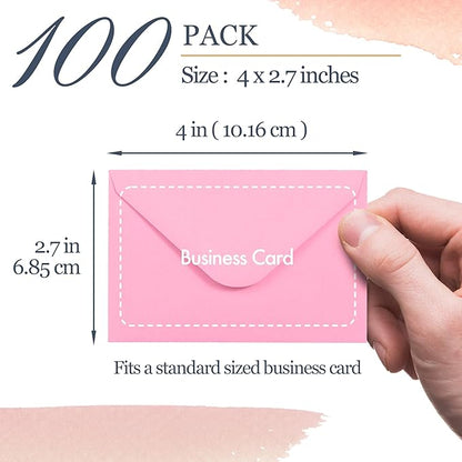 Gift Card Envelopes - Gummed 100-Count Mini Envelopes, Paper Business Card Envelopes, Bulk Tiny Envelope Pockets for Small Note Cards, 10 Colors, 4 x 2.7 Inches