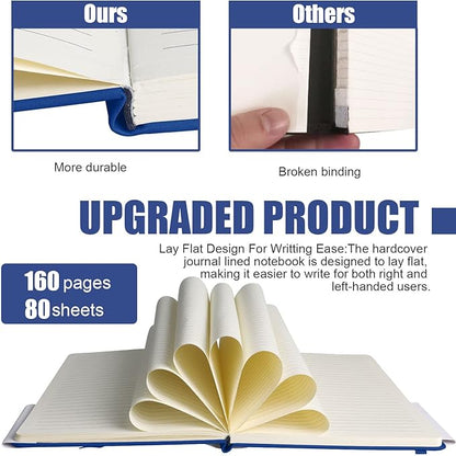 Lined Journal Notebook, 10Pack(Blue), 160 Pages, Medium 5.7 inches x 8 inches - 100 gsm Thick Paper, Hardcover