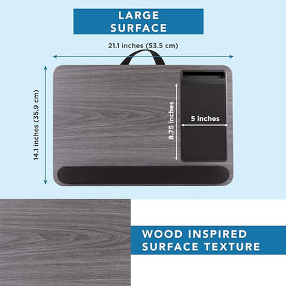 LAPGEAR Home Office Pro Lap Desk with Wrist Rest, Mouse Pad, and Phone Holder - Gray Woodgrain - Fits up to 15.6 Inch Laptops - Style No. 91595