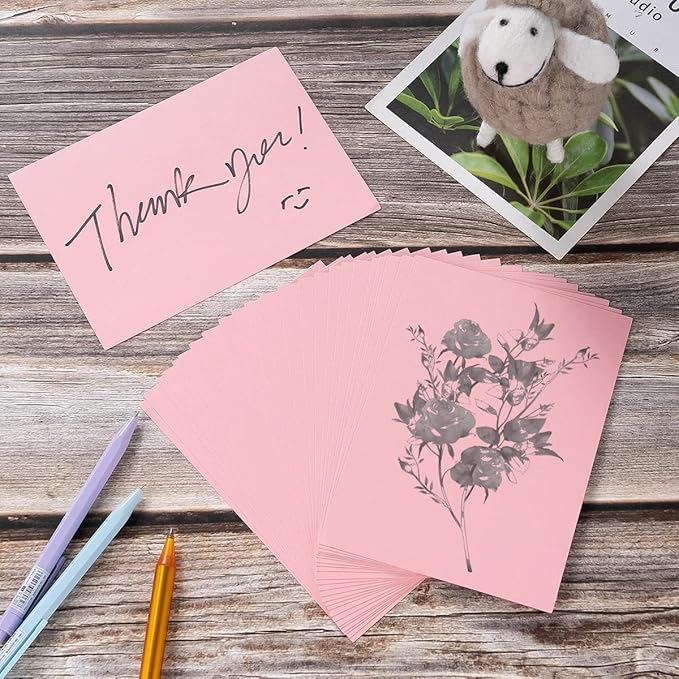 100 Pack Thick Paper Cardstock Blank Heavy Cards Stock for Invitations, Greeting Cards Making, Postcards, Photos, 250GSM Thick Paper (Pink, 5x7 inches)