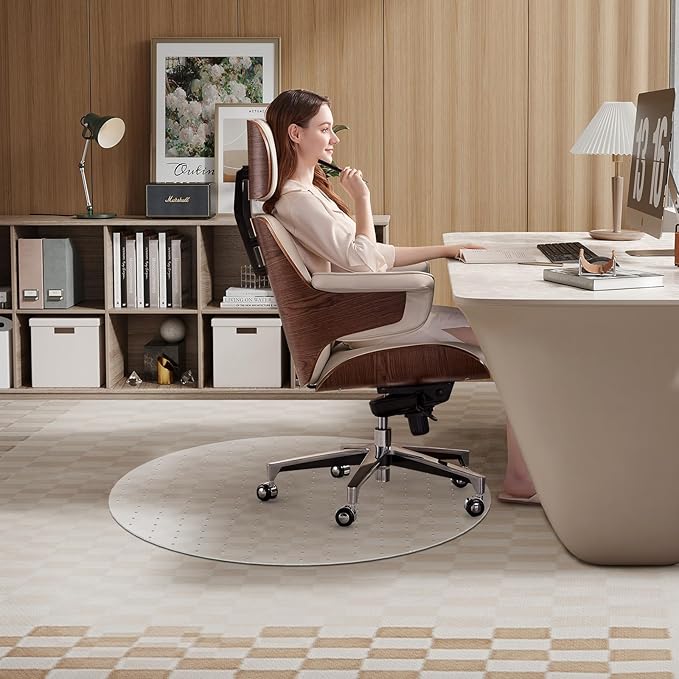 WASJOYE Office Chair Mat for Carpet, 36" Round Clear Home Carpet Chair Mat Protector Cover with Non-Slip Studded for Computer Desk Rolling Chair
