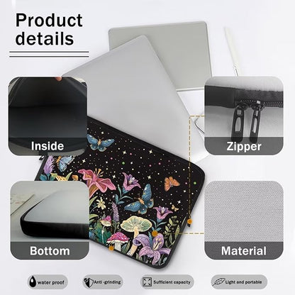 Butterfly Flower Laptop Sleeve for Women 12 inch Lap Top Case Portable Laptop Protector Zippered Pouches with Humanize Design Computer Carrying Case Star Briefcase