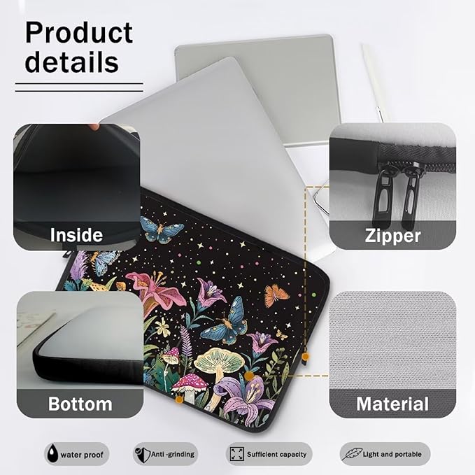 Butterfly Flower Laptop Sleeve for Women 10 inch Lap Top Case Portable Laptop Protector Zippered Pouches with Humanize Design Computer Carrying Case Star Briefcase