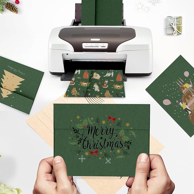 100 Pack Dark Green Envelopes 5x7, Goefun A7 Self Seal Printable Envelopes for Invitation, Photos, Bridal Shower, Wedding, 5.25 x 7.25 in, 120GSM