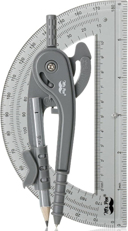 Mr. Pen- Compass and Protractor Set, Shuttle Grey, Compass Geometry Tool, Protractor and Compass Set, Compass Drawing Tool, Drawing Compass, Geometry Compass, Math Compass for Geometry