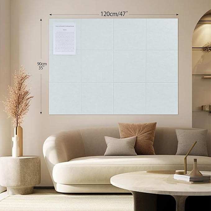 Large Felt Bulletin Board(48" x 36"),Cork Board Alternative,12 Pack Felt Wall Tiles with Safe Removable Adhesive Tabs,Notice Pin Board/Message Board/Vision Board for Office, School & Home