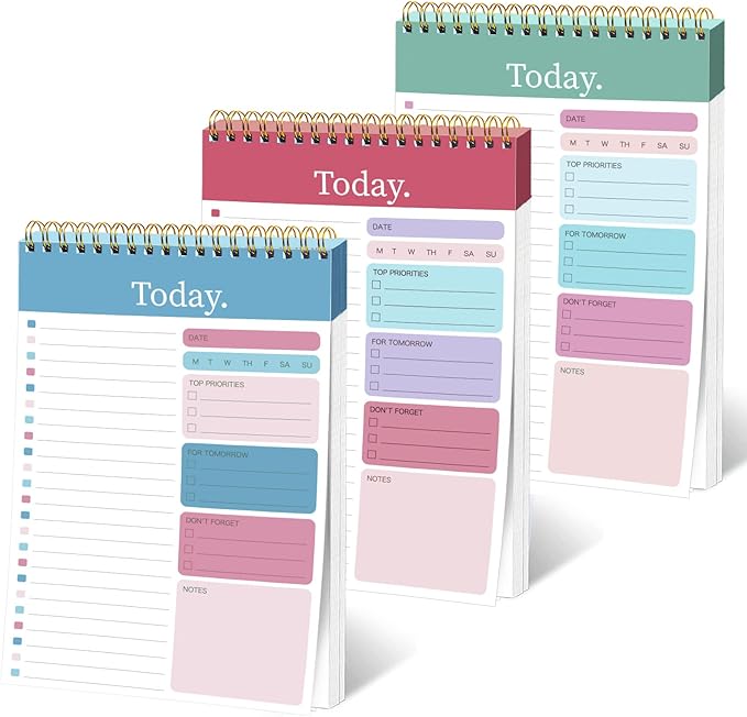 EOOUT To Do List Notepad, 3 Pack, Daily Planner Notepad, Fitness Journal Workout Planner Notepad, 52 Sheets Mix Color Tear Off, 5.2 x 7.9 Inches Planning Notebook, Classroom Office Gifts