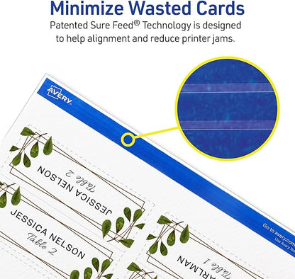 Avery Printable Place Cards with Sure Feed Technology, 1-7/16" x 3-3/4", Textured White, 150 Blank Tent Cards for Laser or Inkjet Printers (16109)