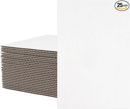 Mat Board Center, 25 pack 6x9 Corrugated Cardboard sheet, 1/8 inch thick, Flat Cardboard Inserts for Mailing, Packaging & Shipping, Cardboard Backing, Craft Card Board (White on one side)