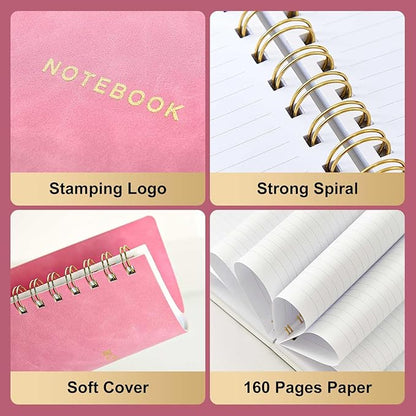 Spiral Notebook College Ruled Soft Cover Suede Aesthetic Note book 160Pages 8.5" x 6.34" For Work Note taking,Journals For Writing School Office With Double-Sided Pocket,100GSM Thick Paper
