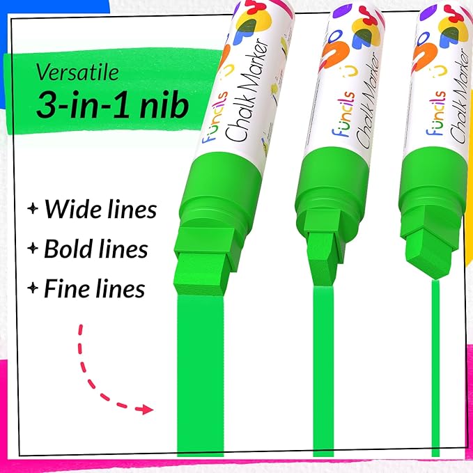 8 Washable Window Markers for Cars - 15mm Jumbo Colored Pens - Neon Paint Chalk Markers for Glass, Chalkboard, Blackboard, Bistro, Menu Board - Chalk Pens for Teachers, Kids, Businesses