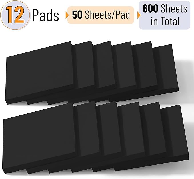 Mr. Pen- Sticky Notes, 3”x3”, 12 Pads, Black Sticky Notes, Sticky Note, Self-Stick Note Pads, Sticky Pads Sticky Notes Aesthetic, Colorful Sticky Notes, Sticky Notes Bulk Sticky Notes