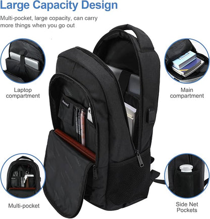 Laptop Backpack for Men, Anti Theft Backpack with USB Charging Port, 15.6 Inch Large Backpack for Travel Business (Black)