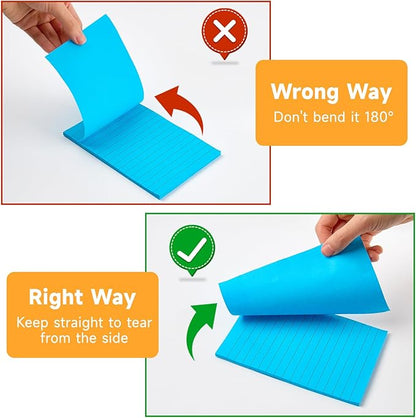 9 Pack Lined Sticky Notes 4x6 in Post, 9 Bright Colors Sticky Notes with Lines, Self-Stick Note Pads, Large Ruled Memo Pads for Office Home School Supplies, 40 Sheets/Pad