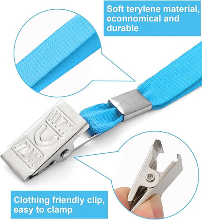 100 Pcs Lanyards for ID Badges and 100 Pcs Clear Name Tag Holders Reusable Lanyard with Clip Plastic ID Card Badge Holder Name Badges for Adults Kids Business School Office Supplies (Light Blue)