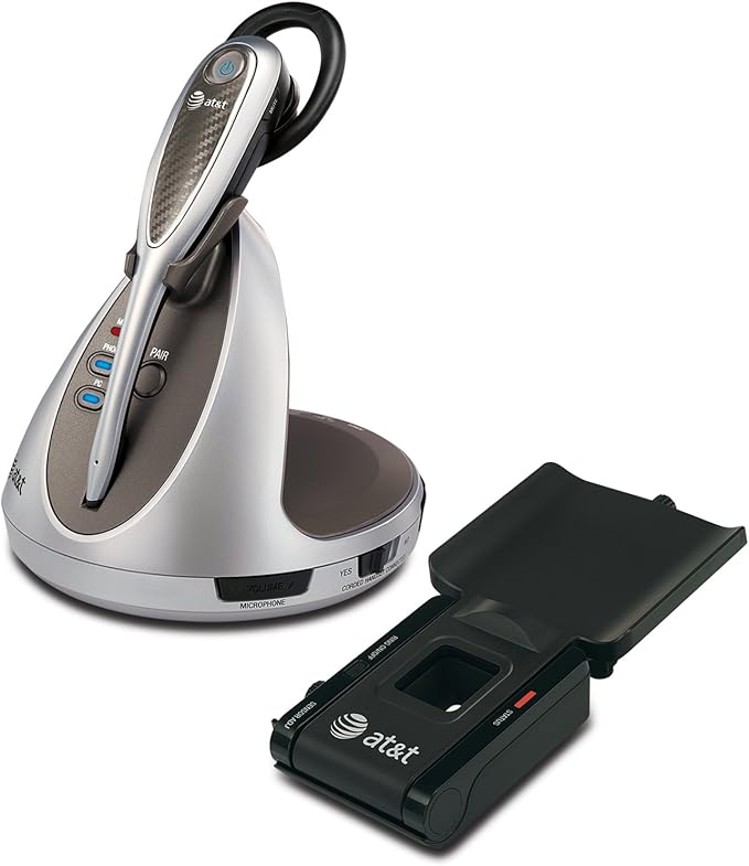 AT&T TL7912 DECT 6.0 Cordless Headset with Softphone Call Manager and Handset Lifter, Silver, Silver/gold