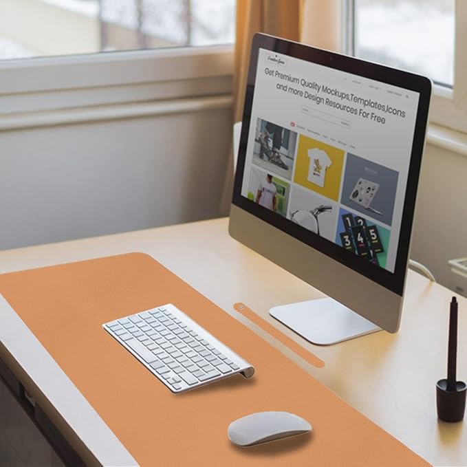 Boutilon Leather Desk Pad 24"x 14" Non-Slip Mouse Pad,Office Desk Mat,Waterprooft PU Leather Desk Blotter,Desk Pad Protector,Desk Writing Pad for Home Office Decor (S-Orange Pink)