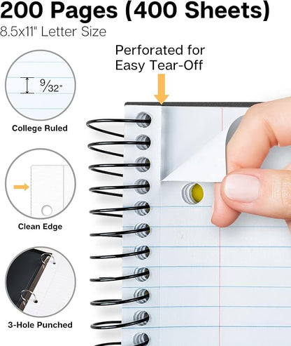 Dunwell 5-Subject Notebook, College Ruled, Colorful Movable Pocket Dividers with Tabs, Front/Back Plastic Covers, 200 Sheets (400 Pages) of 3-Hole Punch Perforated 8.5x11 Paper