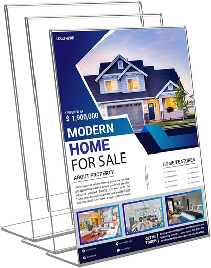 3 Pack 8.5 x 11 Acrylic Sign Stand Holders - 8.5 x 11 Inches Clear Plastic Table Paper Display Stand, Suit for Displaying Posters, Picture, Flyers, Menu