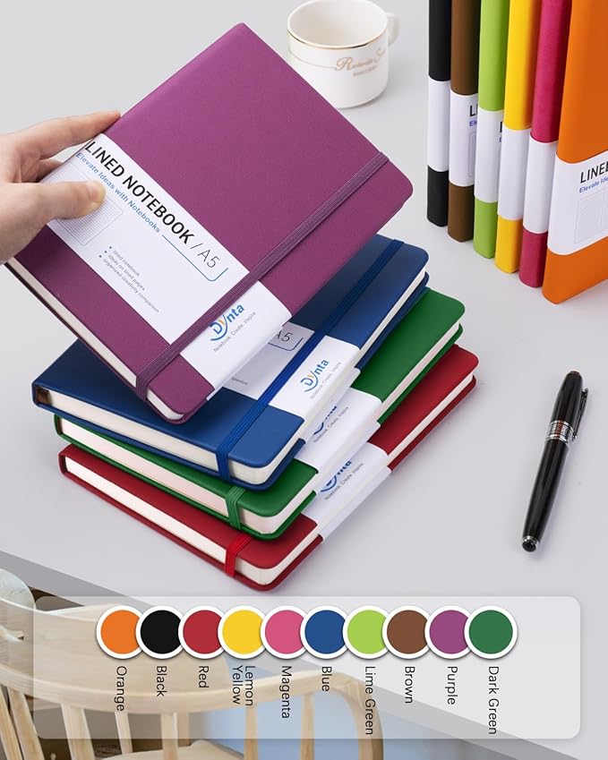 Hardcover Journal Notebooks, 10 Packs A5 Lined Journals Bulk for Writing 200 Pages/100Sheets, 8.4 x 5.8 inch, 10 Colors Classic Ruled Notebook for Work/Travel/College/Note Taking