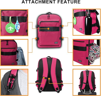 Travel Backpack 17L Lightweight Casual Small Carry-on Daypack 15-inch Laptop Notebook, Underseat Overnight Weekender, Rasberry