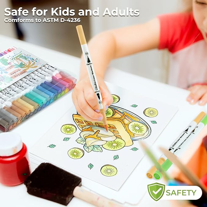 Ohuhu Markers for Adult Coloring Books No bleeding 36 Pastel Colors Coloring Markers Water-based Dual Tips Fineliner & Brush Drawing Pens Art Markers for Kids Adults Sketch Journal - Maui