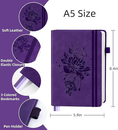 Lined Journal Notebook 365 Pages, A5 Leather Journals for Writing Women & Men, Hardcover Notebook with 100GSM Thick Paper, Daily Journal Notebook for Travel, Work, School, Note Taking, College Ruled