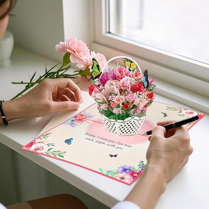 Pop Up Flower Greeting Card - Mothers Day Cards for Mom, Wive and Grandmother - Pop Up Card for Birthdays,Thank Yous,Get Well or Any Occasion