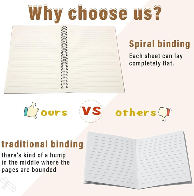 Fuutreo 24 Pcs Spiral Notebook for Work A5 8.3 x 5.7 Inch College Ruled Spiral Journal Notebook Kraft Cover, 12 Color, 60 Sheets, 120 Pages for Office School Supplies(Taro Color)