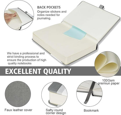 Lined Journal Notebook, 360 Numbered Pages(With page number), Thick Journal for Writing A5 College Ruled Notebook, 100gsm Lined Paper, Leather Hardcover, 5.75'' X 8.38''-Wall Gray