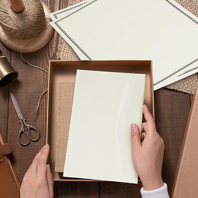 72 Pieces Stationery Set with Envelopes (48 Paper Sheets + 24 Envelopes) for Letter Writing, Black Border Design Stationery Paper Sheets and Envelopes