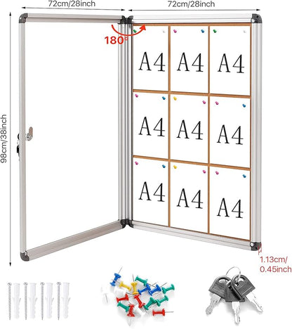 SWANCROWN Enclose Bulletin Board Tamper-Proof Dispaly Case School Office Cork Noticeboards for Information Photo, 38x28inch (9xA4)