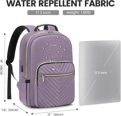 LOVEVOOK Laptop Backpack for Women 17.3 inch,Cute Womens Travel Backpack Purse,Professional Laptop Computer Bag,Waterproof Work Business College Teacher Bag Carry on Backpack with USB Port,Taro Purple