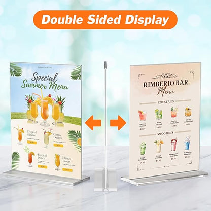 6 Pack Acrylic Sign Holder 8.5 x 11 Inches, Clear Menu Holder Stand, Vertical Flyer Display Stand, Table Paper Holder, Desk Brochure Holder, Plastic Sign Display Stand for Restaurants, Office, Store