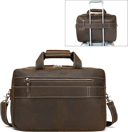 LANNSYNE Vintage 17” Leather Laptop Bag Briefcases For Men, Extra 1 Collection Brown
