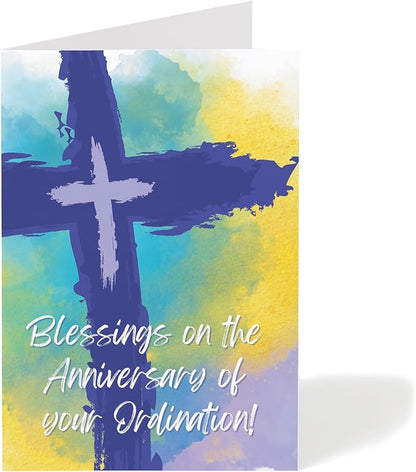 M Market On Mainstreet Christian Ordination Card w/Envelope, 5x7 inches, Made in the USA (Watercolor Ordination Anniversary, Single Card)