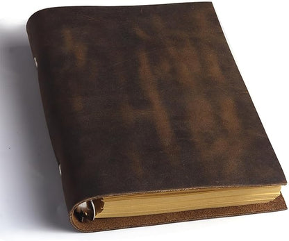 Leather Refillable Notebook,Vintage Leather Journal Diary Journal,7 x 5 IN A6 Binder Notebook (Dark Brown)