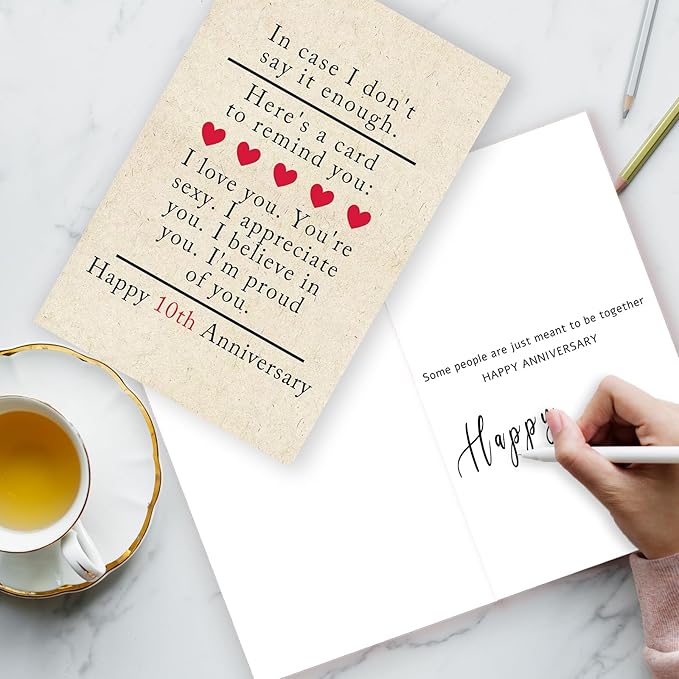 10 Year Anniversary Card Gifts for Him Her,Happy 10th Anniversary Card for Woman Men,Tin Anniversary Card Gifts for Husband Wife,10th Wedding Anniversary Card