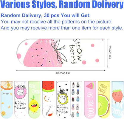 30 Pieces Cute Magnetic Bookmarks for Women/Men, Dual Sided Rainbow Film Laminated Book Markers for Girls, Funny Magnetic Bookmarks for Kids, Book Marks Bulk Page Clip Reading Giveaways (Fruit)