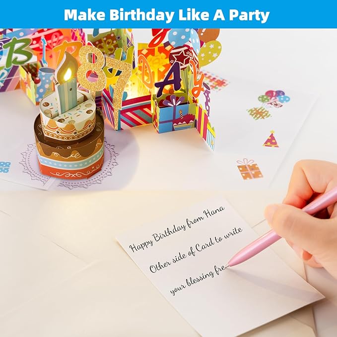 Gumry 87TH Musical Birthday PopUp Card, Blowable Colorful Light Candle 3D Cards with Song, Applause Cheers Sound, Greeting Cards Birthday Gifts Decorations for Women Men Turning 87 Years Old