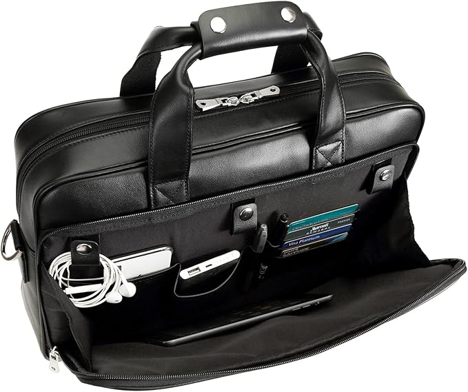 Polare Full Grain Leather 16.5'' Laptop Bag Briefcase for Men Business Messenger Work Bag Fits 15.6'' Laptop