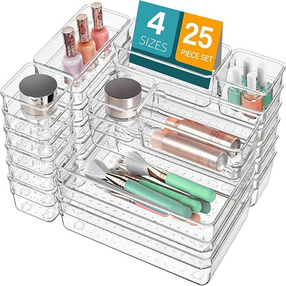 Drawer Organizer, Makeup Organizer, Desk Drawer Organizer, Acrylic Storage Bins for Makeup, Skincare, Jewelry, Office Supplies Used in Vanity, Kitchen, Bedroom, Bathroom, Office - 25pcs